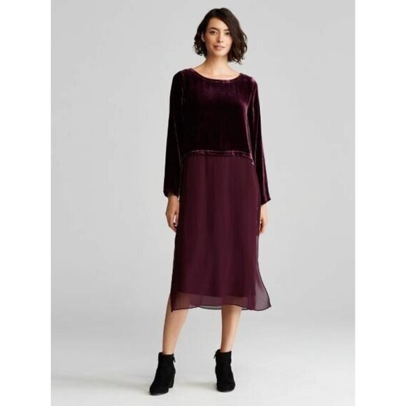 Eileen Fisher Raisinette Silk Velvet & Chiffon Tunic Duster NO SLIP - Picture 9 of 9